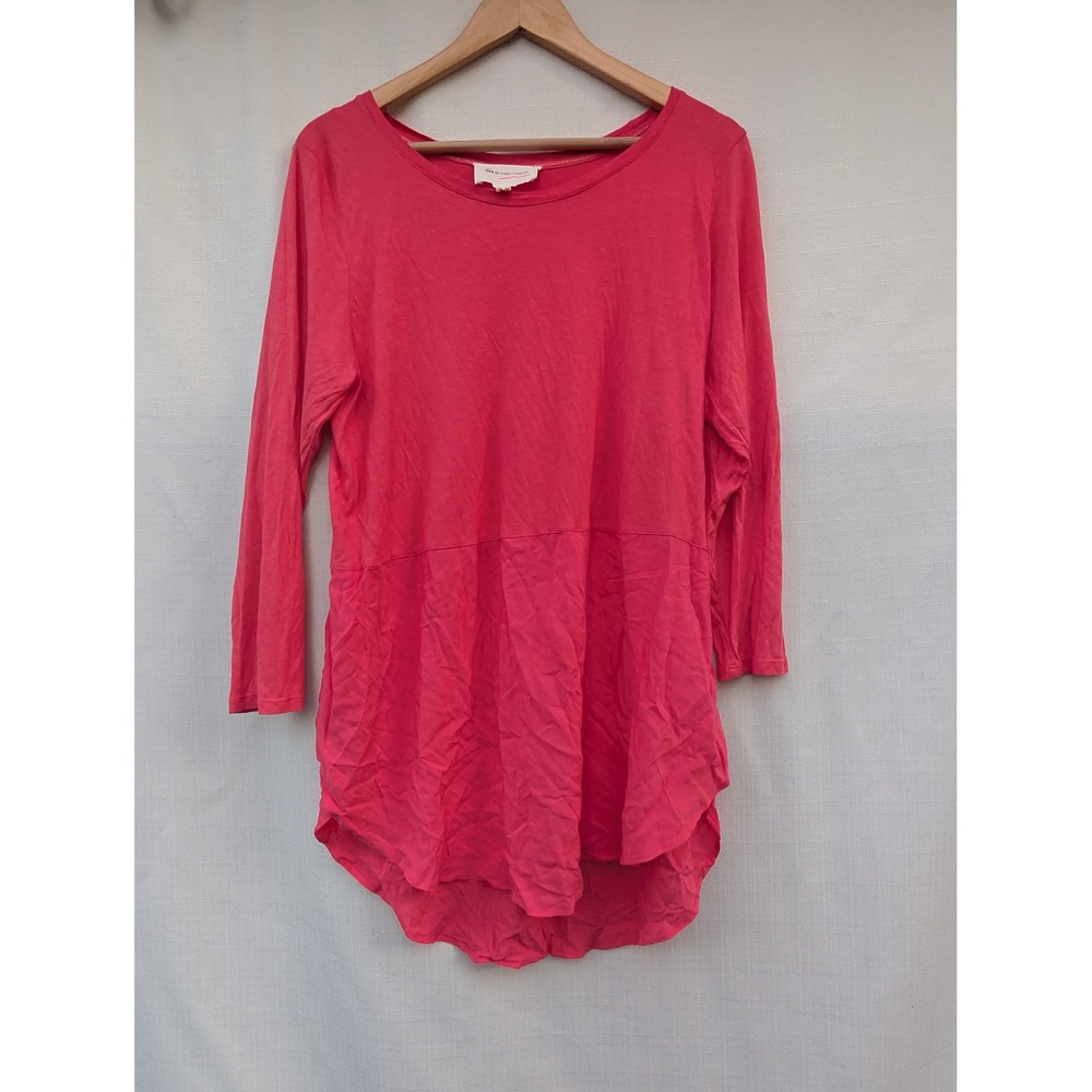 Vince Camuto Mixed Media Tunic Top Womens L Pink Layered Peplum Dopamine Boho